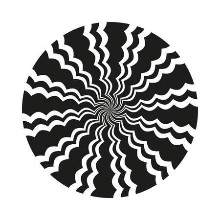Abstract black and white monochrome circular wavy line pattern. Isolated object on a white background, vector illustrationのイラスト素材