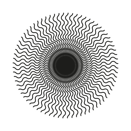 Abstract black and white monochrome circular wavy line pattern. Isolated object on a white background, vector illustrationのイラスト素材