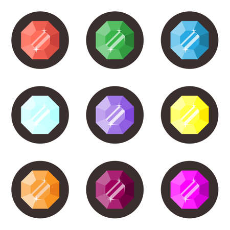 Set of nine icons of gems diamond, ruby, emerald, sapphire. Isolated objects on white backgroundのイラスト素材