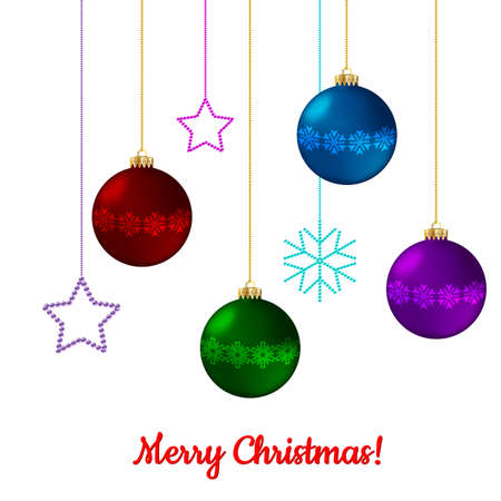 Set of decorative Christmas balls. Isolated objects on white background, vector illustrationのイラスト素材