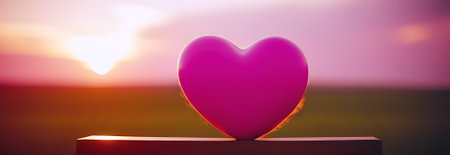 Pink heart on the background of the setting sun. 3d rendering. Saint Valentine's Dayの素材