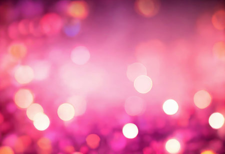 Abstract circular colorful bokeh from the party light on pink backgroundの素材