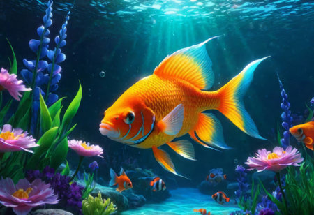 Goldfish in the aquarium. Underwater world. Underwater world.の素材