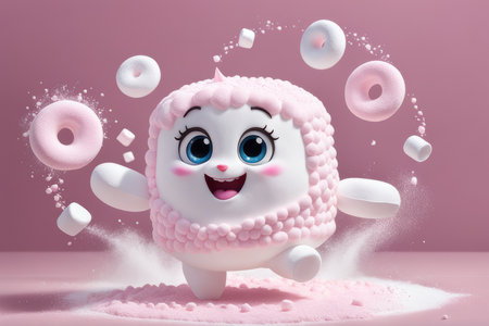 Funny pink donut with sprinkles, 3d illustration.の素材