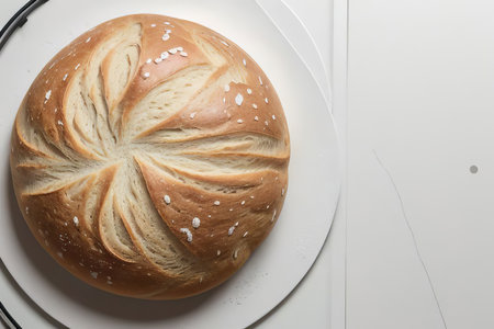 Sliced Sourdough Bread isolated on white background, homemade bakery concept. delicious pastriesの素材