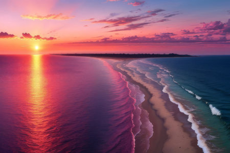 Beautiful sunset over the sea. Colorful sky at sunset.の素材