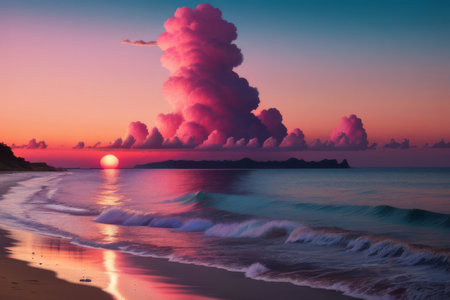 Beautiful sunset on the beach. Colorful sky and cloud.の素材