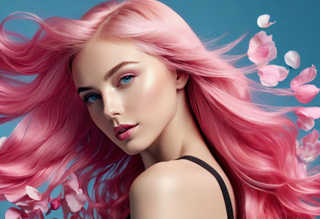 fashion studio photo of gorgeous sensual girl with pink hair and glamor makeupの素材