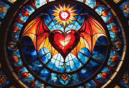 red dragon on a stained glass window. fabulous image of a dragon on a stained glass window?の素材