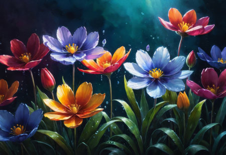 flowers under water. fantastic world. rays of light break through the waterの素材