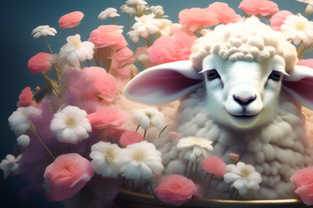 Line icon sheep side. drawing of a cute sheep in soft colorsの素材