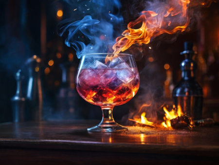 cocktail with smoke. on the cocktail bar counter in smokeの素材