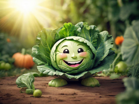 cheerful cabbage in the garden. vegetable gardenの素材