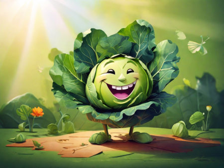 cheerful cabbage in the garden. vegetable gardenの素材