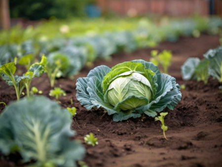 cheerful cabbage in the garden. vegetable gardenの素材
