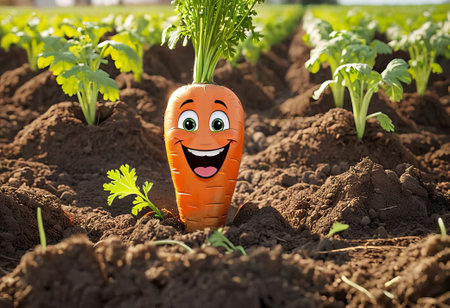Funny cute happy carrot characters bundle set. cheerful carrots in the garden. harvest vegetablesの素材