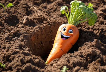 Funny cute happy carrot characters bundle set. cheerful carrots in the garden. harvest vegetablesの素材