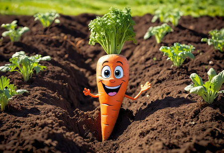 Funny cute happy carrot characters bundle set. cheerful carrots in the garden. harvest vegetablesの素材