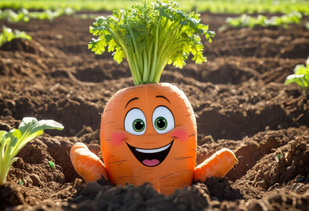 Funny cute happy carrot characters bundle set. cheerful carrots in the garden. harvest vegetablesの素材