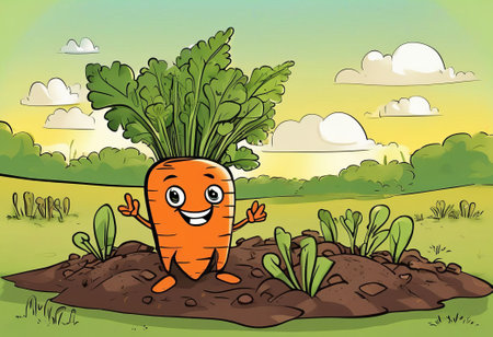 Funny cute happy carrot characters bundle set. cheerful carrots in the garden. harvest vegetablesの素材