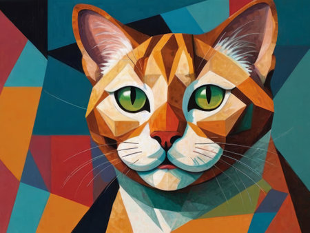 colorful cat head with cool isolated background in pop art style. colorful art imageの素材