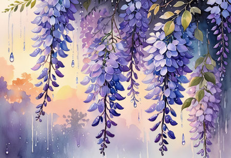 Wisteria flowering branch isolated on white with clipping path included, ideal frame for graphic designs and greeting cards, copy spaceの素材