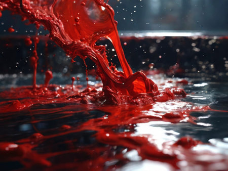 Blood red cloud of ink in the sea. Stunning abstract background. Drops of red ink in water. Red watercolor ink in water on a white background. Colored acrylic paints in water.の素材