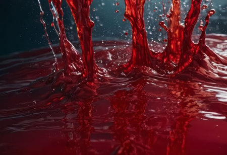 Blood red cloud of ink in the sea. Stunning abstract background. Drops of red ink in water. Red watercolor ink in water on a white background. Colored acrylic paints in water.の素材