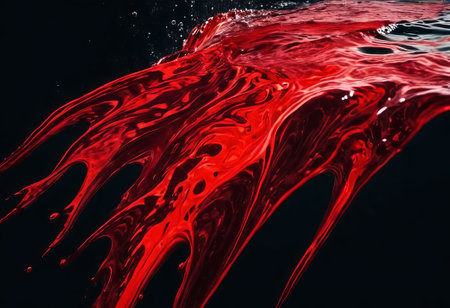Blood red cloud of ink in the sea. Stunning abstract background. Drops of red ink in water. Red watercolor ink in water on a white background. Colored acrylic paints in water.の素材