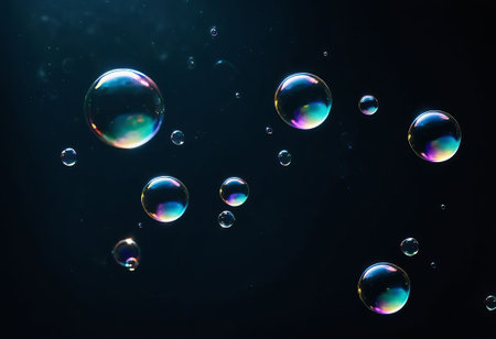 BUBBLES ISOLATED ON BLACK BACKGROUND.soup bubbles isolated on black backgroundの素材