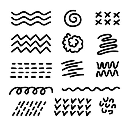 Set of vector abstract doodles, figures, shapes, hand drawn. Vector textureのイラスト素材
