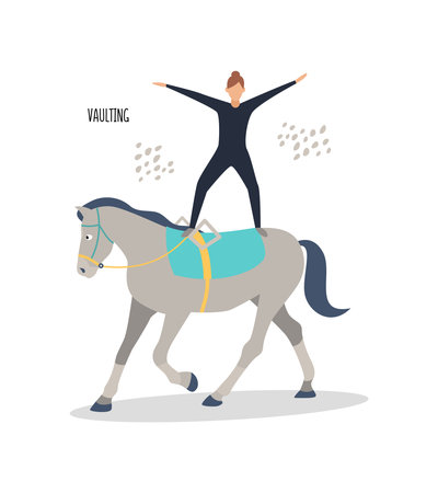 Equestrian sports. Vaulting. Vector flat illustration isolated on white backgroundのイラスト素材