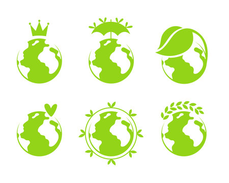 Set of eco planet sign,  icons. Green world, earth conservation and ecology. Vector simple illustrationのイラスト素材