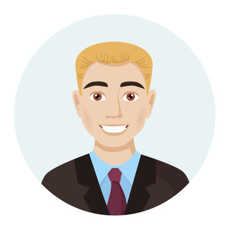 Male avatar, portrait of a business man in a suit. Vector illustration of male character in modern color styleのイラスト素材