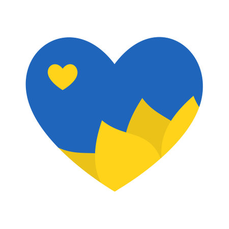 Heart with sunflower petals in the colors of the Ukrainian flag. U.A. Ukrainian symbols icon. Vector flat illustration.epsのイラスト素材