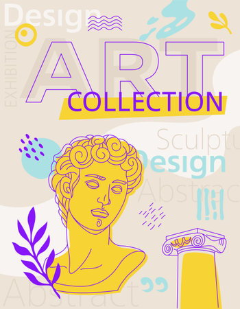 Creative contemporary art poster, art collection, classical sculpture. For exhibition, culture, music and design. Vector illustrationのイラスト素材