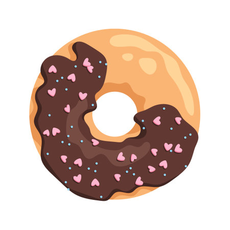 Colorful chocolate glazed donut isolated on white background. View from above. Vector illustration in cartoon flat styleのイラスト素材