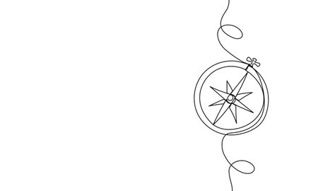Horizontal banner continuous line magnetic compass. Land, sea, navigation, geography compass, pointer. Vector line artのイラスト素材