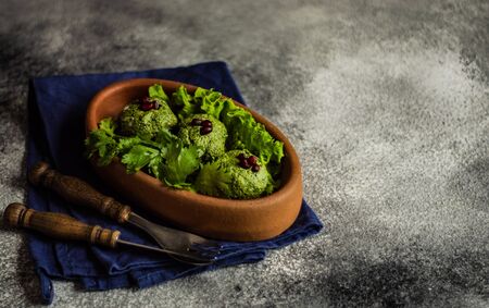 traditional georgian dish, pkhali (phali) on stone background with copy spaceの写真素材