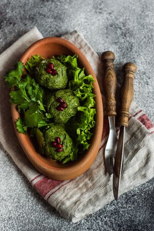 traditional georgian dish, pkhali (phali) on stone background with copy spaceの写真素材