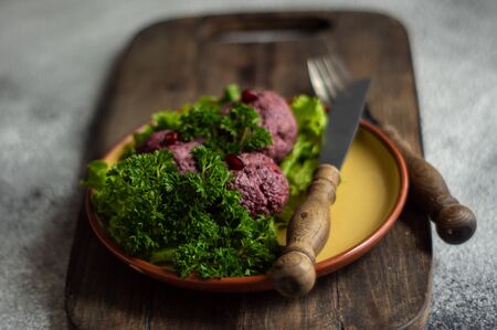 traditional georgian dish, pkhali (phali) on stone background with copy spaceの写真素材