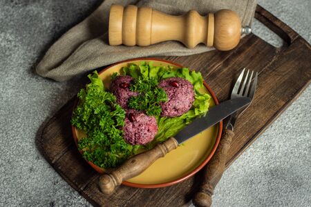 traditional georgian dish, pkhali (phali) on stone background with copy spaceの写真素材