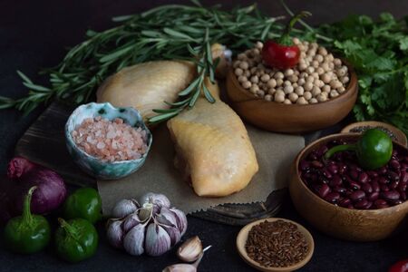 Keto diet concept with ingredients on stone backgroundの写真素材
