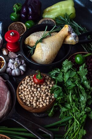Keto diet concept with ingredients on stone backgroundの写真素材