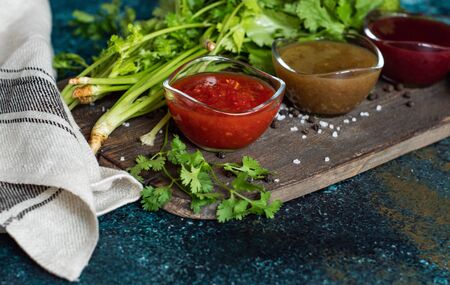 Traditional georgian sauces on stone background on stone backgroundの写真素材