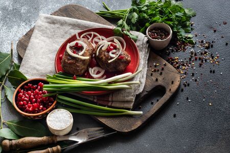 traditional Georgian cuisine cutlet apkhazura on stone backgroundの写真素材