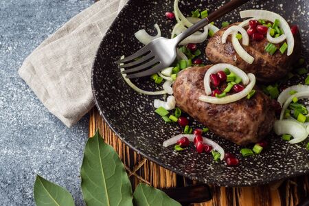 traditional Georgian cuisine cutlet apkhazura on stone backgroundの写真素材
