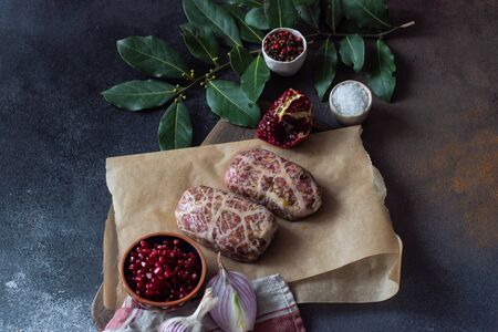 traditional Georgian cuisine cutlet apkhazura on stone backgroundの写真素材