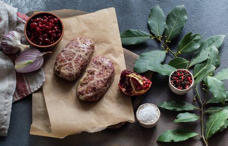 traditional Georgian cuisine cutlet apkhazura on stone backgroundの写真素材