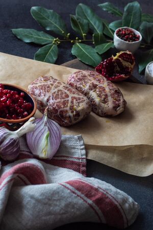 traditional Georgian cuisine cutlet apkhazura on stone backgroundの写真素材